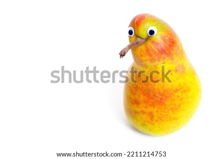 Funny anthropomorphic pear character isolated on white background. Creative food related concept.