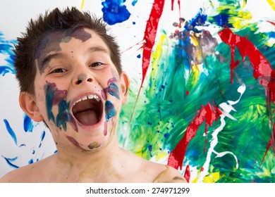 Funny Artistic Little Boy Paint Splodges Stock Photo 274971299