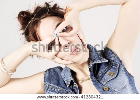 funny attractive hipster girl clowning, happy lifestyle concept
