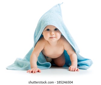 Funny Baby Boy In Blue Towel