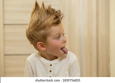 Funny Baby Boy Stuck Out His Tongue Interesting Hairstyle