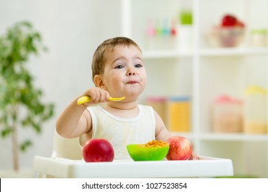 Funny Baby One Year Old Eating Healthy Food