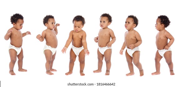 Funny Baby Wearing A Diaper Isolated On A White Background 