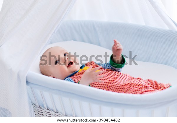 Funny Baby White Crib Canopy Nursery Stock Photo Edit Now 390434482