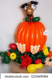 Funny Balloon Turkey In Disguise On Tray Of Food For Thanksgiving Display