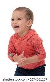 Funny Beautiful Young Child Laughing Hysterically, Isolated On White Background