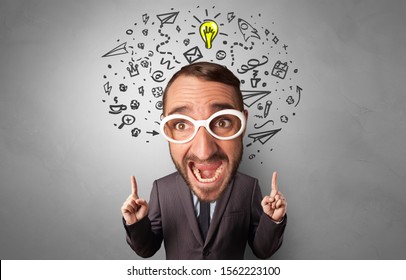 Funny big head on small body with management concept - Shutterstock ID 1562223100