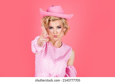 Funny Blonde Woman Pink Cowboy Hat Stock Photo 2143777705 Shutt