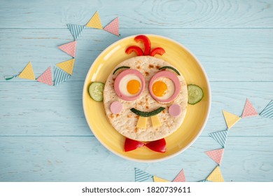 Funny Breakfast For Kids With Crazy Face Sandwich