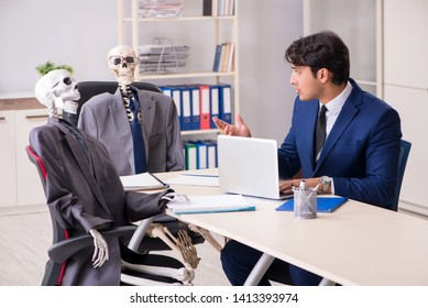 Funny Business Meeting With Boss And Skeletons