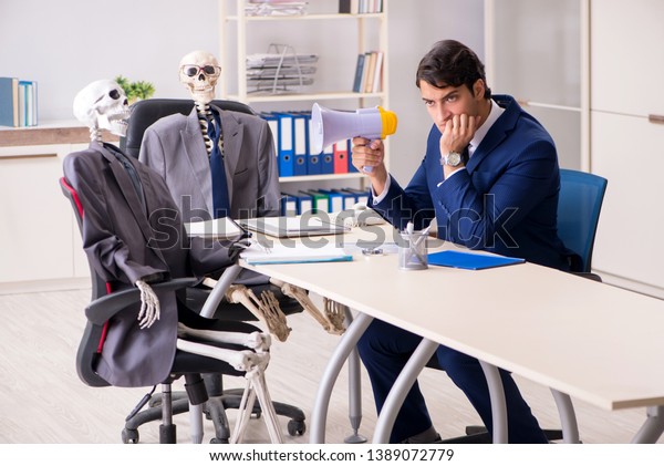 Funny business\
meeting with boss and\
skeletons