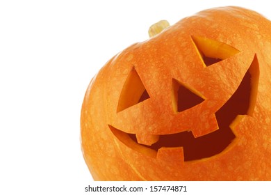 Funny Carved Halloween Pumpkin On White Background