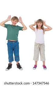 Funny Children Being Silly On White Background 