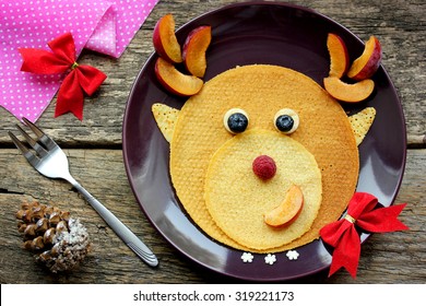 Funny Christmas Breakfast Of Pancakes In The Form Of A Deer