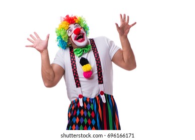 Funny clown acting silly isolated on white background