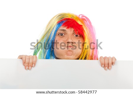 Funny clown with blank board