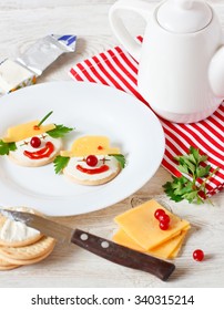 Funny Clown Two Cheese Crackers For Children Breakfast.