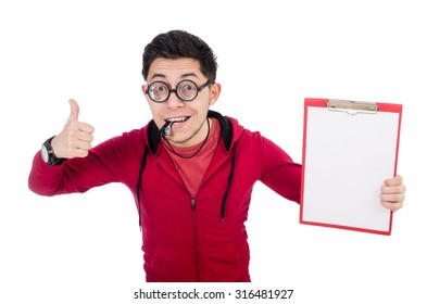 Funny Coach With Whistle And Diary Isolated On White