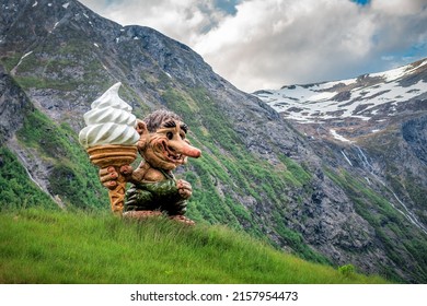 Funny cute troll with ice cream in Norway