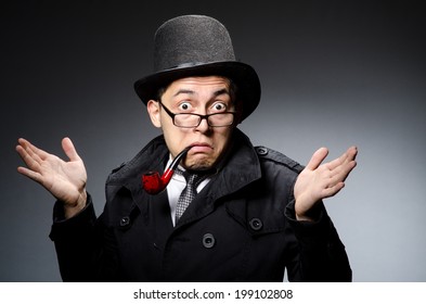 Funny Detective With Pipe And Hat