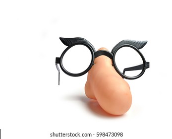 Funny Disguise Glasses, Eyebrows And Nose Isolated On White