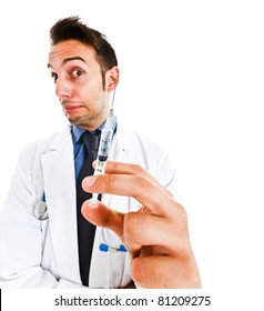 Funny Doctor Using A Syringe