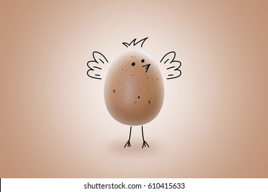 Funny Easter egg. Hand drawn chicken on the real egg background. Isolated, Emoji concept Happy Easter. World Egg Day