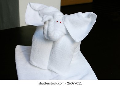 Funny elephant made from fluffly white towels. - Shutterstock ID 26099011