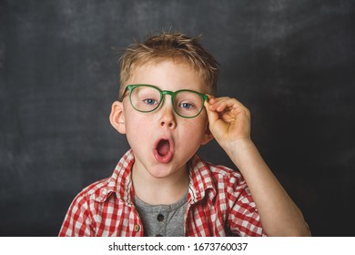 Funny Face Boy Eyeglasses Shocked Child Stock Photo 1673760037 ...