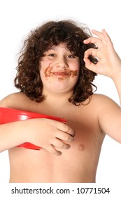 funny face, dingy boy enjoying eating chocolate