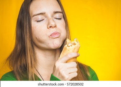 Funny Face Teen Eats Unhealthy Food