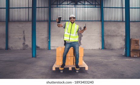 Funny Factory Workers Dance In The Factory . Happy People At Work .