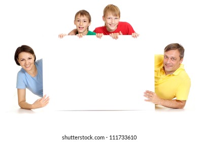 Funny Family In Bright T-shirts On A White Background