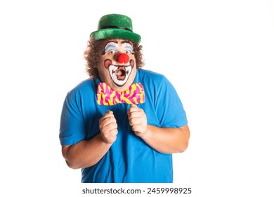 Funny fat clown posing on a white background. - Powered by Shutterstock