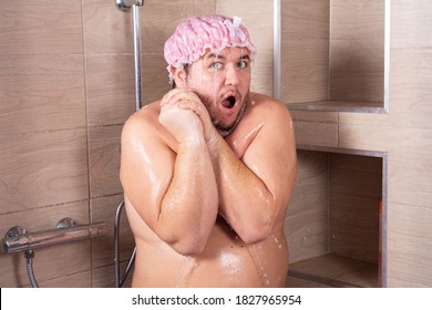 Funny fat guy in the shower.