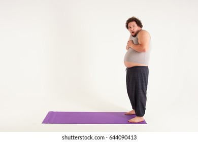 Funny fat man and yoga.  