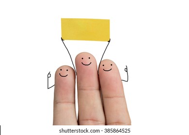 Funny Finger People ,3 Funny Fingers Smiling And Hold Blank Pape