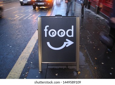                                Funny Food Sign With Googly Eyes Arrow Pointing To A Restaurant Cafe Or Gastropub