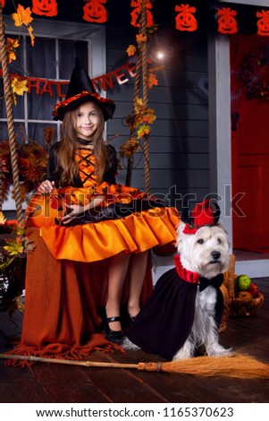 funny girl child kid halloween orange stock photo edit now