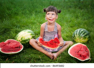 Funny Girl Eating Watermelon