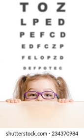 Funny Girl In Eyeglasses With Eye Chart