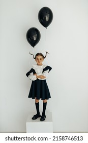 Funny Girl Goes To First Grade , Girl In School Uniform