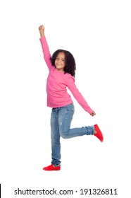 Funny girl jumping isolated on a white background
