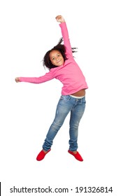 Funny girl jumping isolated on a white background
