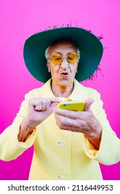Funny grandmother portraits. Senior old woman, interacting with a smartphone. Concept about seniority - Shutterstock ID 2116449953