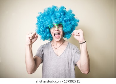 Funny Guy Blue Wig Singing On Stock Photo 159302711 | Shutterstock