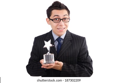 Funny Guy Receiving Award On White