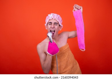 Funny Guy Is Washing In The Shower. 