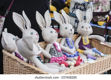 Funny Handmade Easter Rabbits In A Market