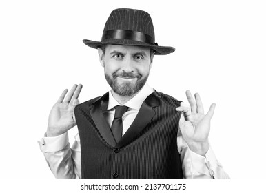 Funny Handsome Guy In Hat. Male Fashion. Mens Beauty. Grizzled Gentleman Portrait.